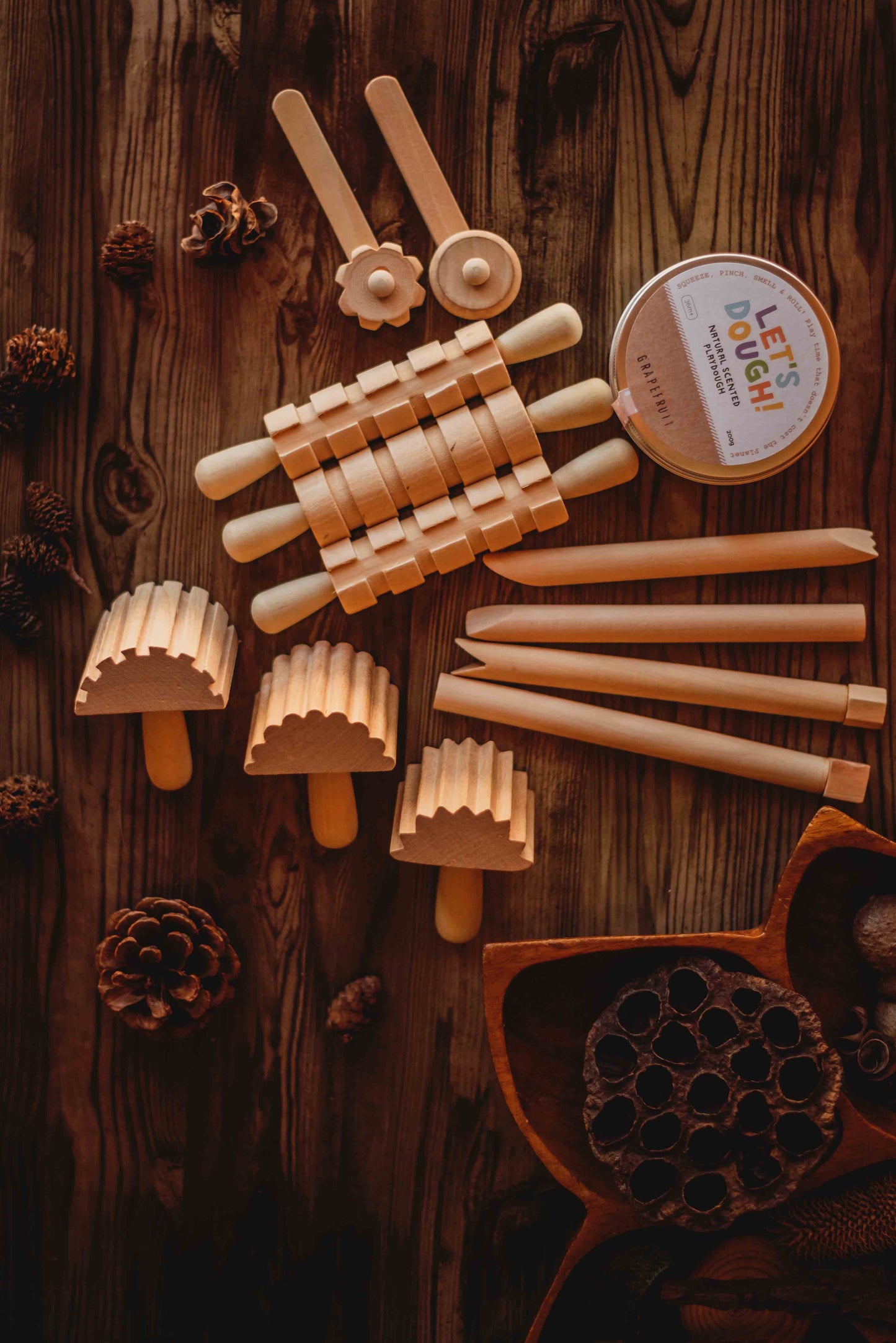 Wooden Playdough Tool Pack - set of 12